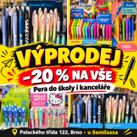 Pera a psací potřeby Brno – výprodej se slevou 20 %.